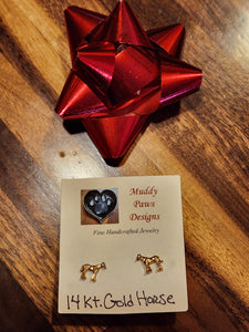SALE GOLD 14 kt horse stud earrings for the animal horse lover holiday gift free shipping and free gift box