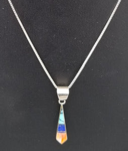 turquoise multi-colored teardrop sterling silver pendant green blue orange on sterling silver chain