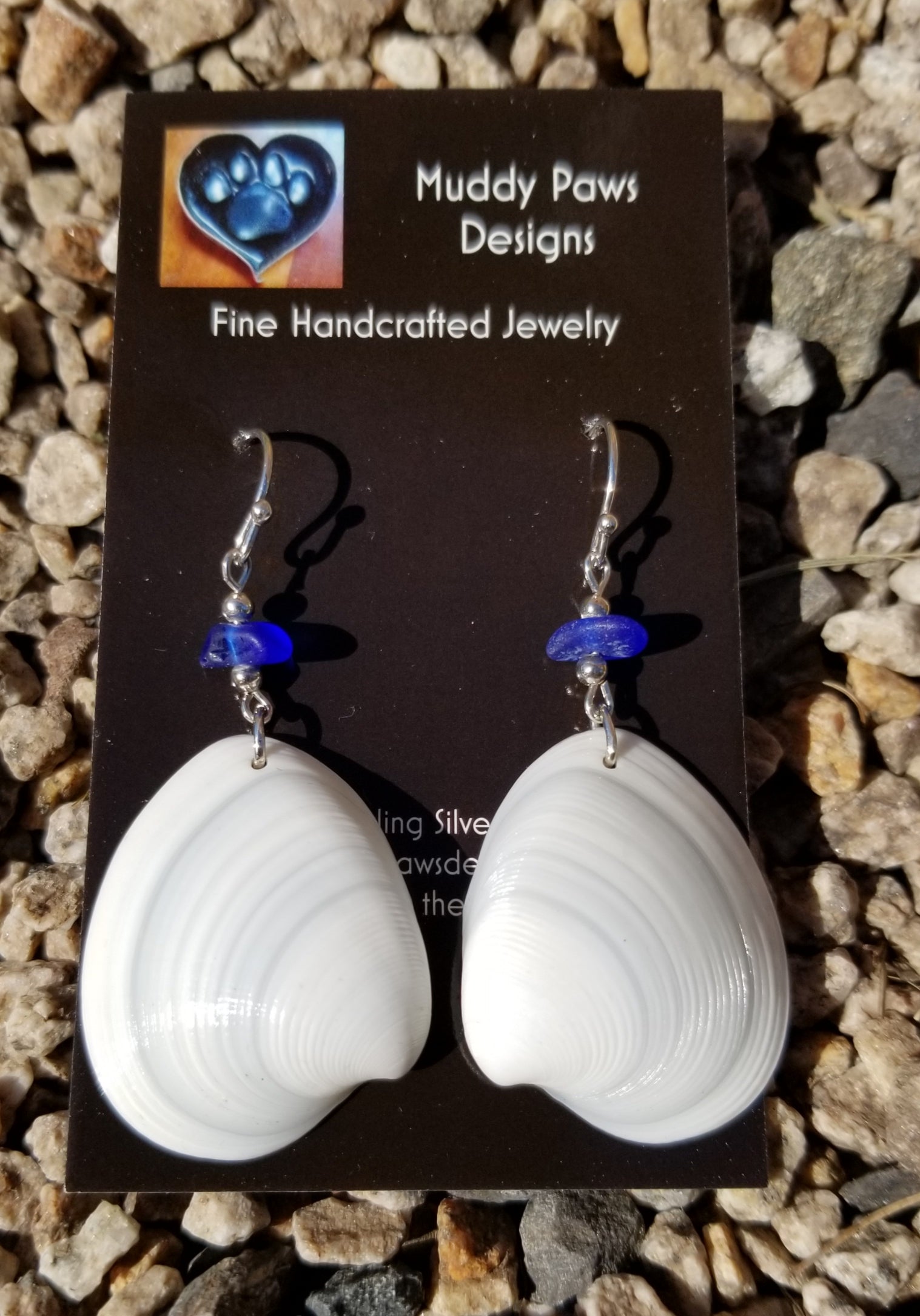 Beach lover real blue seaglass shells sterling silver earrings summer birthday holiday gift for the beach lover
