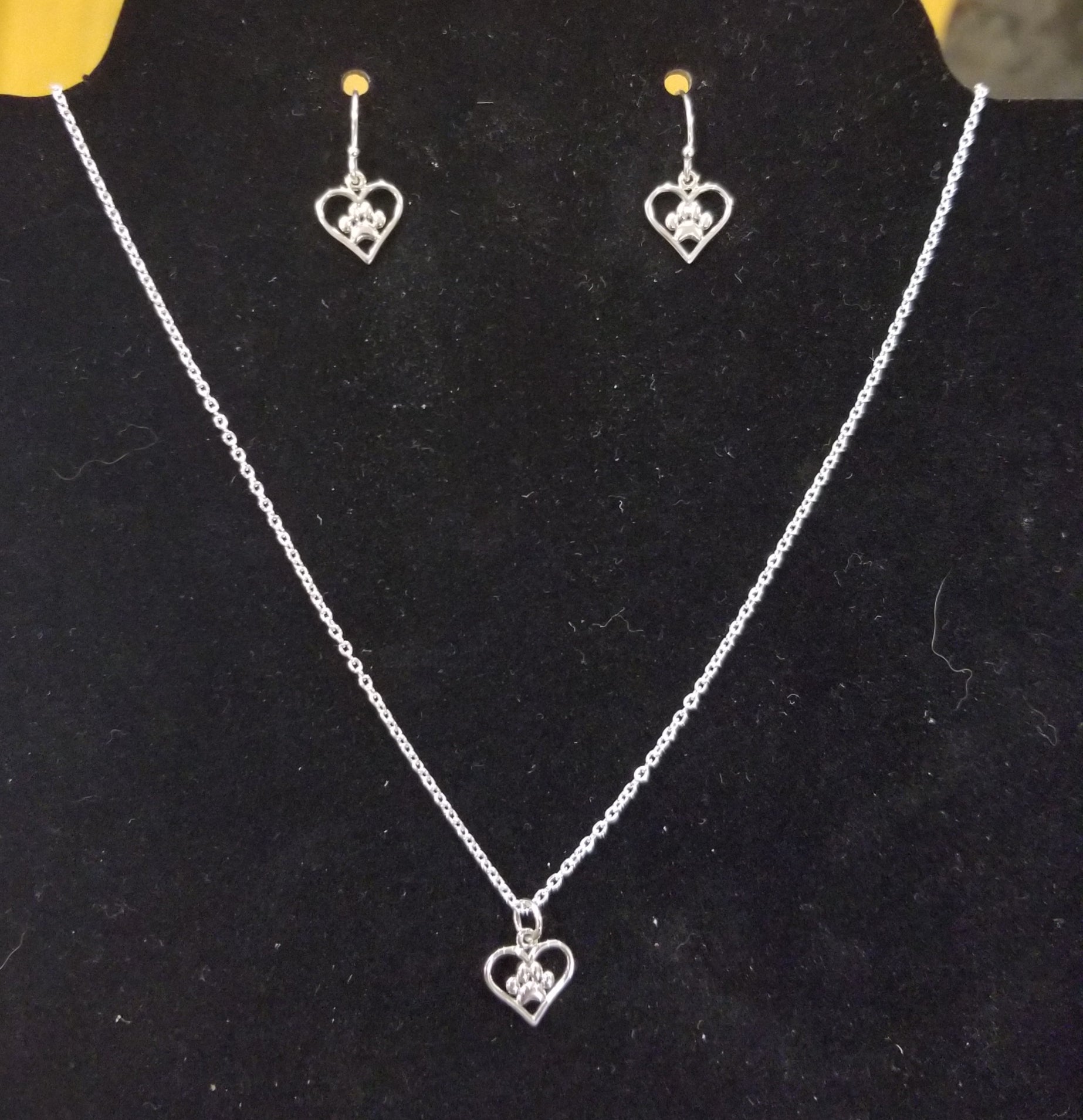 Heart paw Jewelry SET sterling silver pendant and matching earrings