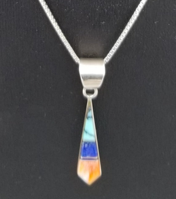 Turquoise multi-colored stone sterling silver teardrop pendant BOHO birthday gift gemstone Free shipping gift box sterling chain
