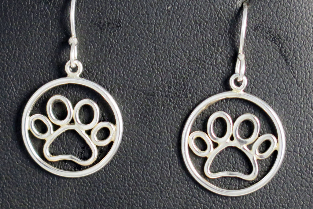sterling silver dog paw wire shaped earrings for dog lover matching pendant  handmade