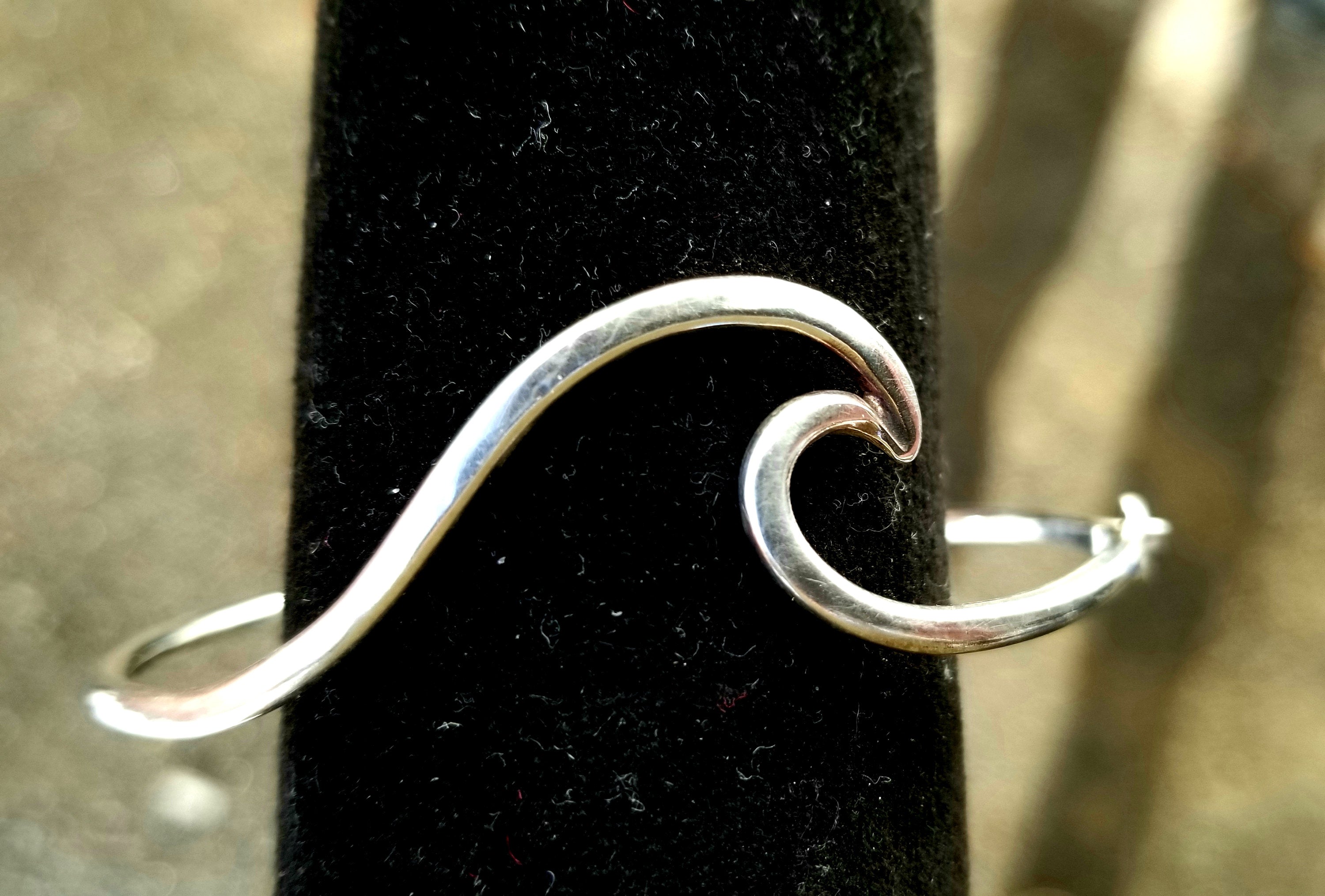 Summer wave sterling silver bangle bracelet gift surfer lover ocean beach jewelry holiday gift