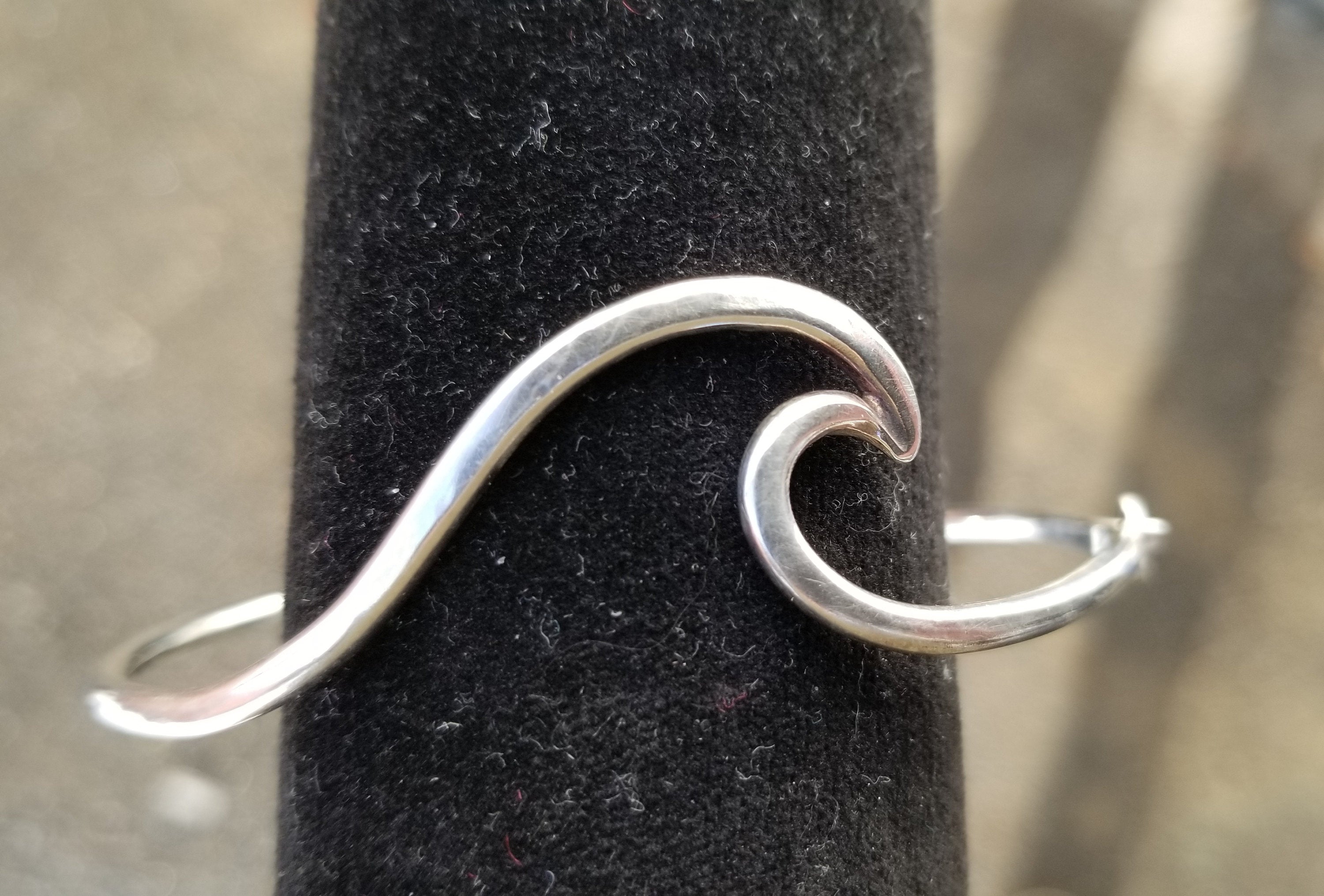Summer wave sterling silver bangle bracelet gift surfer lover ocean beach jewelry holiday gift
