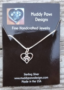 Dog cat lover paw heart sterling silver charm necklace for animal lover birthday holiday gift