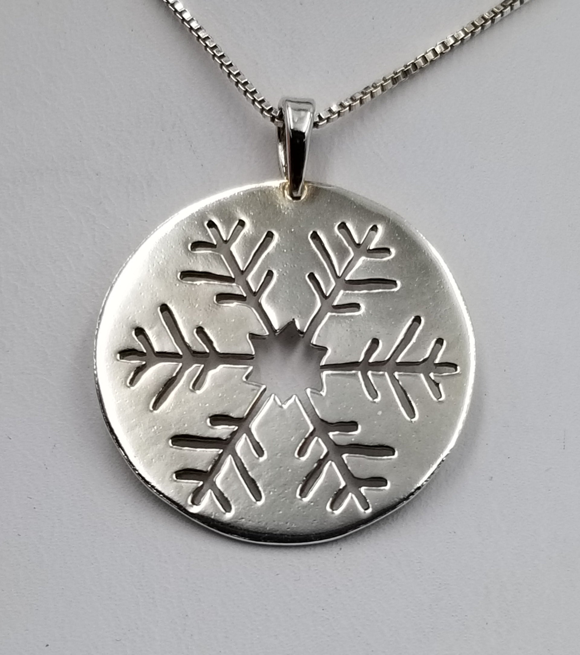 Snowflake winter lover 1" diameter sterling silver necklace jewelry snow lover pendant holiday birthday gift free chain and gift box