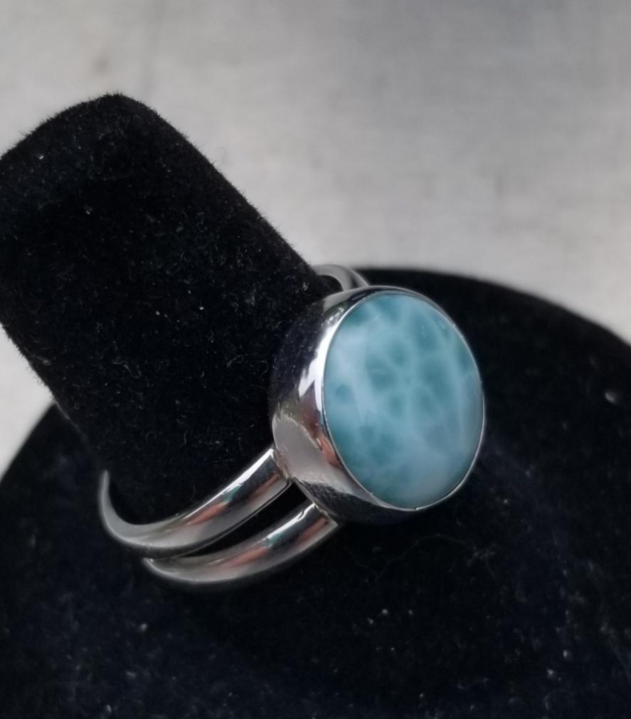 Larimar NEW stone ring sterling silver made to order for you Caribbean ocean color stone free shipping and gift box