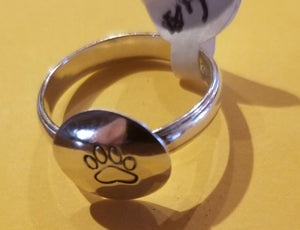SALE sterling silver ring dog cat paw hand stamped birthday holiday gift dog or cat lover animal wide band