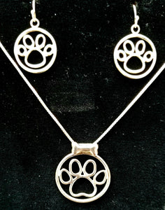 dog paw bone sterling silver earrings and pendant jewelry SET sterling chain birthday holiday gift handcrafted design free shipping and gift box